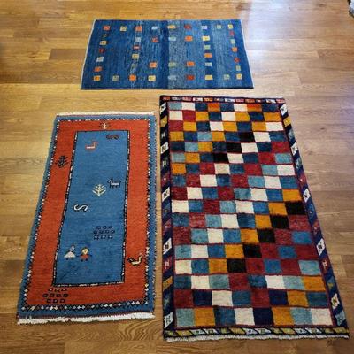 Trio Handmade Multicolor Woolpile Rugs Pictorial & Square Designs