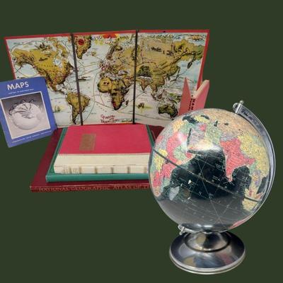 World Atlas Maps Foldout Boarded Map Rotating Globe