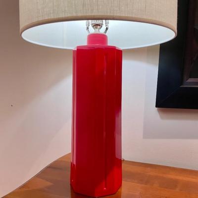 Robert Abbey Ruby Red Mason Table Lamp in Ruby Red Glazed Ceramic.