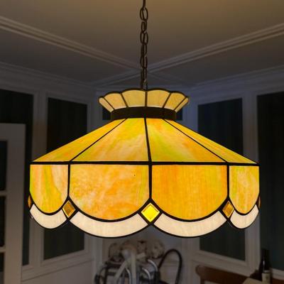 Sale Photo Thumbnail #51: Vintage tiffany style stained glass hanging light