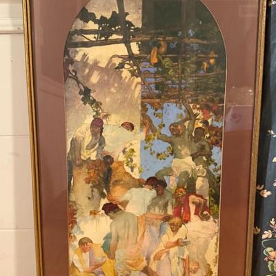 Watercolor "Dancing the Grapes" from classic SF Herbst Theater mural. 