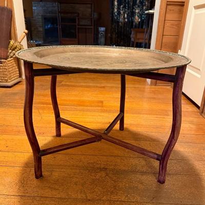 Copper table with mahogany folding base