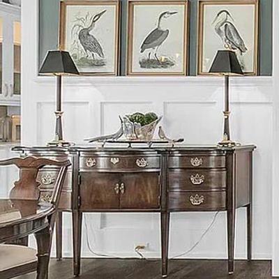 THOMASVILLE FEDERAL STYLE MAHOGANY W/ BRASS SIDEBOARD W/ GRANITE TOP