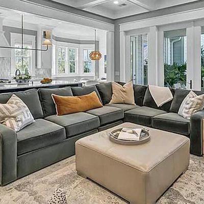 ETHAN ALLEN GREY MOHAIR VELVET SECTIONAL TUXEDO ARM WITH LEFT RETURN

ETHAN ALLEN CREAM LEATHER LARGE SQUARE OTTOMAN W/CHROME FEET
