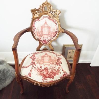 ANTIQUE CLIENT’S GREAT- GRANDMOTHER’S HIGHLY DECORATIVE ART NOUVEAU ARMCHAIR
(MINOR DAMAGE)
