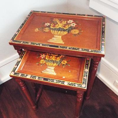 HANDPAINTED AND DECOUPAGE WOOD NESTING TABLES