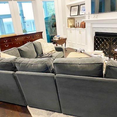 ETHAN ALLEN GREY MOHAIR SECTIONAL SOFA