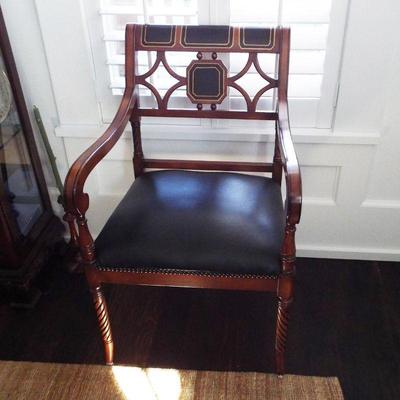 ANTIQUE TWIST LEG CHESTNUT WITH INLAY SCROLLED ARMCHAIR (PAIR)