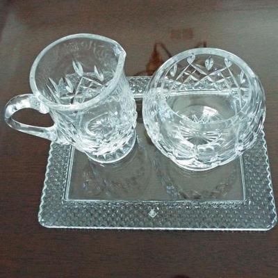 WATERFORD CREAMER AND SUGAR WITH UNDERPLATE