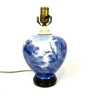 Lot #102 - Vintage Blue and White Porcelain Table Lamp Warwick Castle