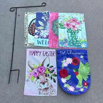 Lot #186 - Selection of Small Garden Flags Plus Stand