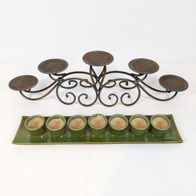 Lot #96 - Wrought Iron and Ceramic Candle Holders
