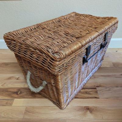 Lot #6 - Wicker Lidded Storage Basket with Metal Pin Closure