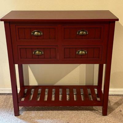 Lot #62 - Rustic Red Console Table with Drawers and Storage Shelf