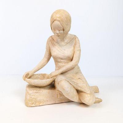 Lot #93 - Handcrafted Plaster Figurine of a Woman with Bowl