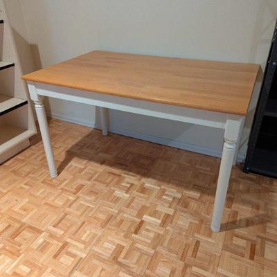 Lot #138 - Solid Wood Dining Table - Light Oak Finish with White Legs