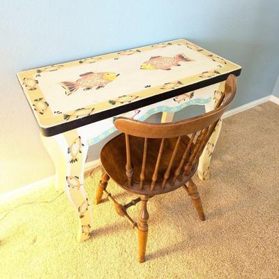 Lot #32 - Hand-painted Fish-Themed Desk and Chair Set