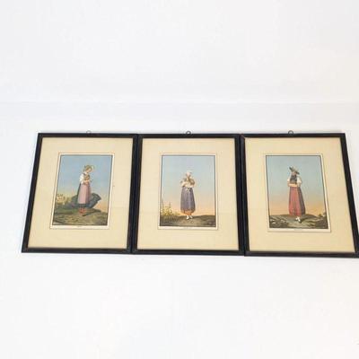 Lot #116 - Framed Vintage Prints - Set of 3 Vaud Swiss Women Prints.