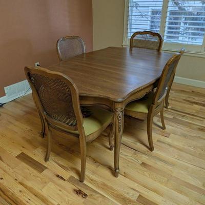 Lot #11 - Elegant Pecan Dining Table Set with 6 Chairs, 2 Leaves & Table Protector Pads