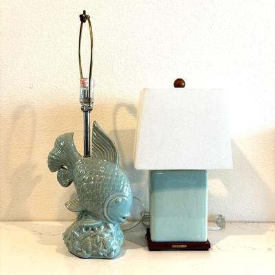 Lot #47 - Vintage Fish Ceramic Table Lamp & Ralph Lauren Cube Lamp.