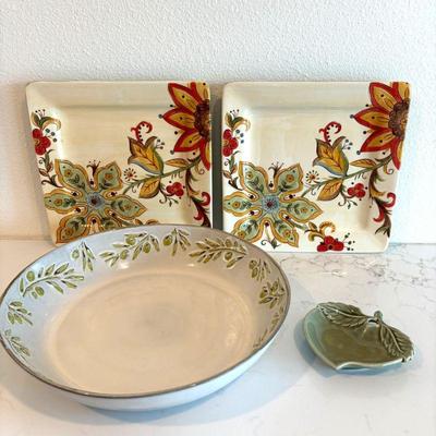 Lot #22 - Hand-Painted Ceramic Dinnerware Set - Crate & Barrel, Pier One, & Baum Bros