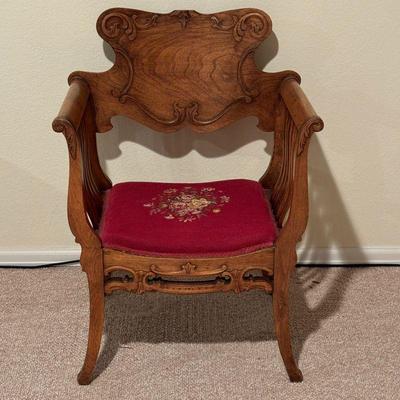 Lot #69 - Antique Wooden Chair with Embroidered Seat