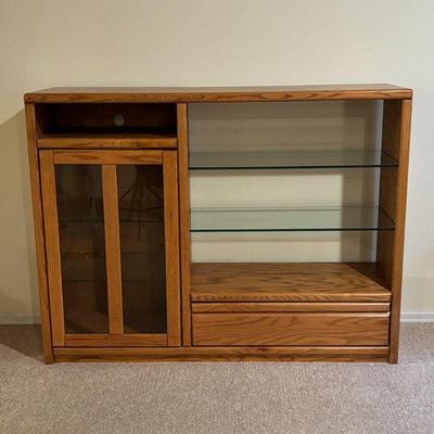 Lot #53 - Wood Display Cabinet with Glass Shelves & Storage.