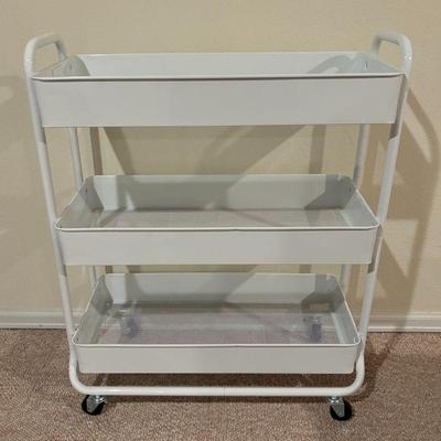 Lot #57 - White Rolling Storage Cart - Multi-tiered Organizer with Wheels