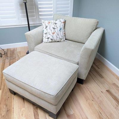 Lot #26 - Kenton Club Armchair with Ottoman and Decorative Pillow