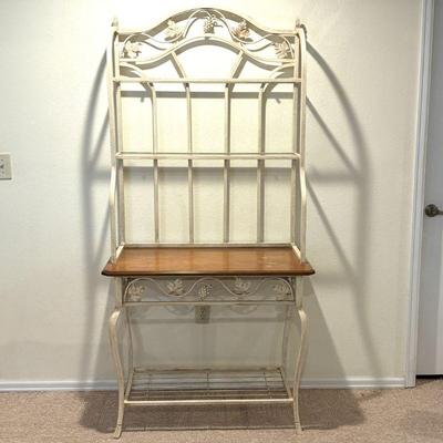 Lot #77 - Decorative Bakers Rack with Wooden Top and Grapevine Design