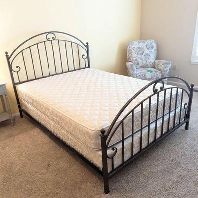Lot #39 - Elegant Queen Ethan Allen Wrought Iron Bed Frame with Like New Mattress & Box Spring