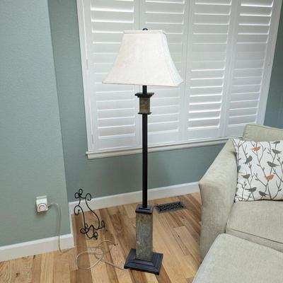Lot #27 - Kenroy Home Bennington Floor Lamp with Natural-Slate Finish and Cream Shade