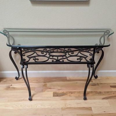 Lot #9 - Elegant Glass and Wrought Iron Console Table