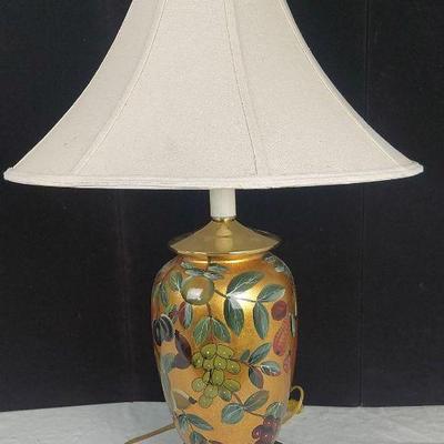 25" Tall Painted Golden Vase Lamp with Fruit Motif