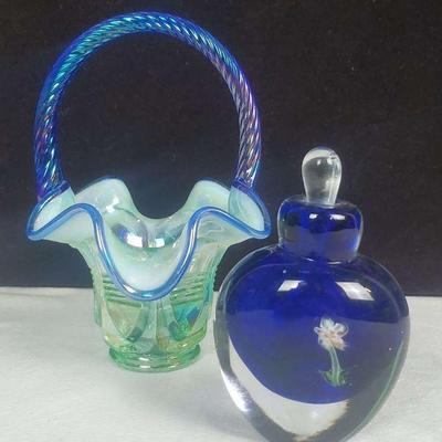 Fenton Basket and Handblown Perfume Bottle