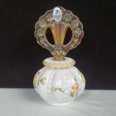 Fenton Milk Glass Perfume Bottle with Iridescent Accents