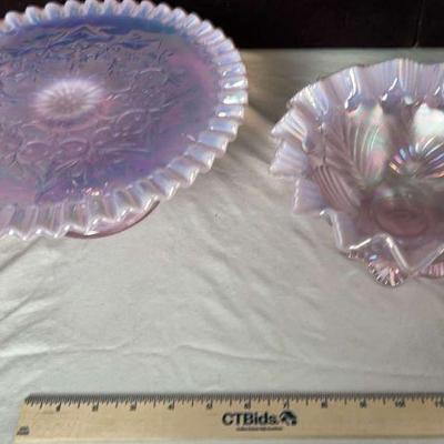 Fenton Pink Carnival Glass - Cake Stand & Bowl
