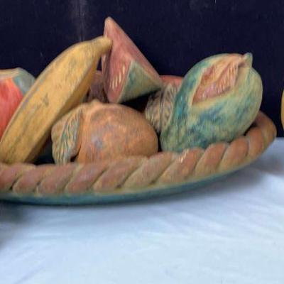 Ceramic Hand-Painted Folk Art Fruit Bowl & Squash Set Heavy