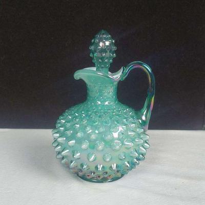 Rare Vintage Fenton Hobnail Opalescent Teal Cruet