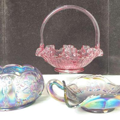 Fenton Carnival Glass - Basket & Bowls