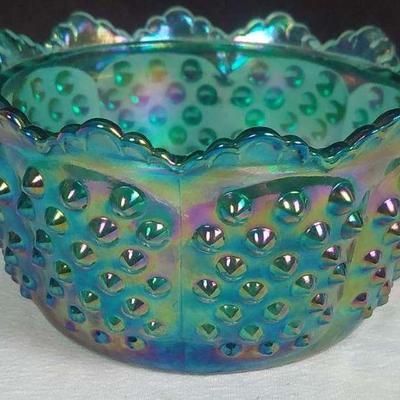 Rare Vintage Fenton Green/Teal Carnival Glass Bowl