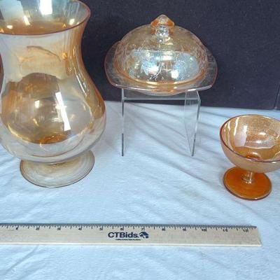 Iridescent Glassware Set - Vase, Candy Dish, and Fruit Cup