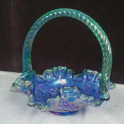 Vintage Fenton Cobalt Carnival Glass Basket