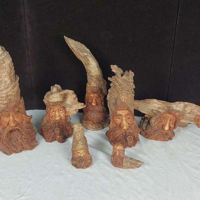 Hand-Carved Gnome Head Collection
