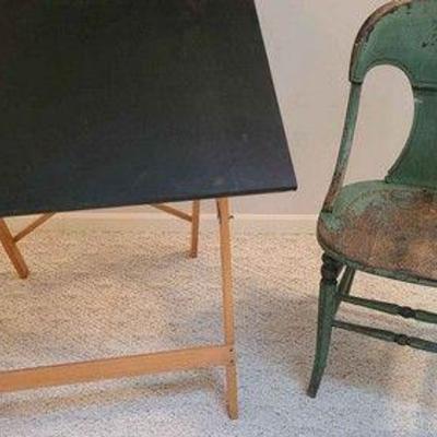 Drafting Table And Antique Chair