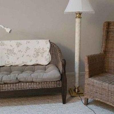  Wicker Bench, Chair, & Floor Lamps