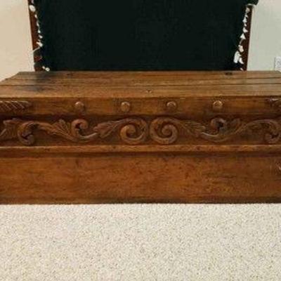 Antique Wooden Lift Top Chest. Item located in basement, buyer is responsible for removal.