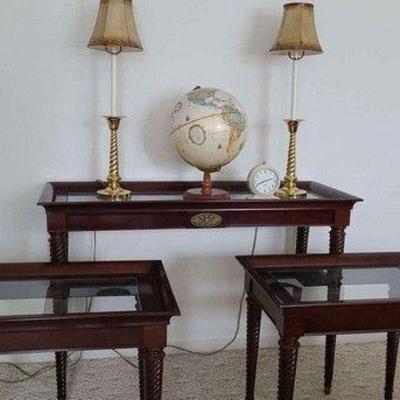 Sofa Table, 2 End Tables, & Lamps