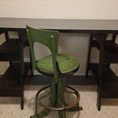 Antique Black Table And Green Swivel Chair