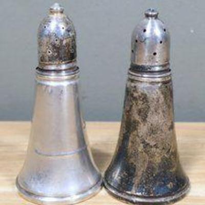 Pair Of Antique Garden Silversmiths LTD Sterling Silver 925 Weighted Salt And Pepper Shakers